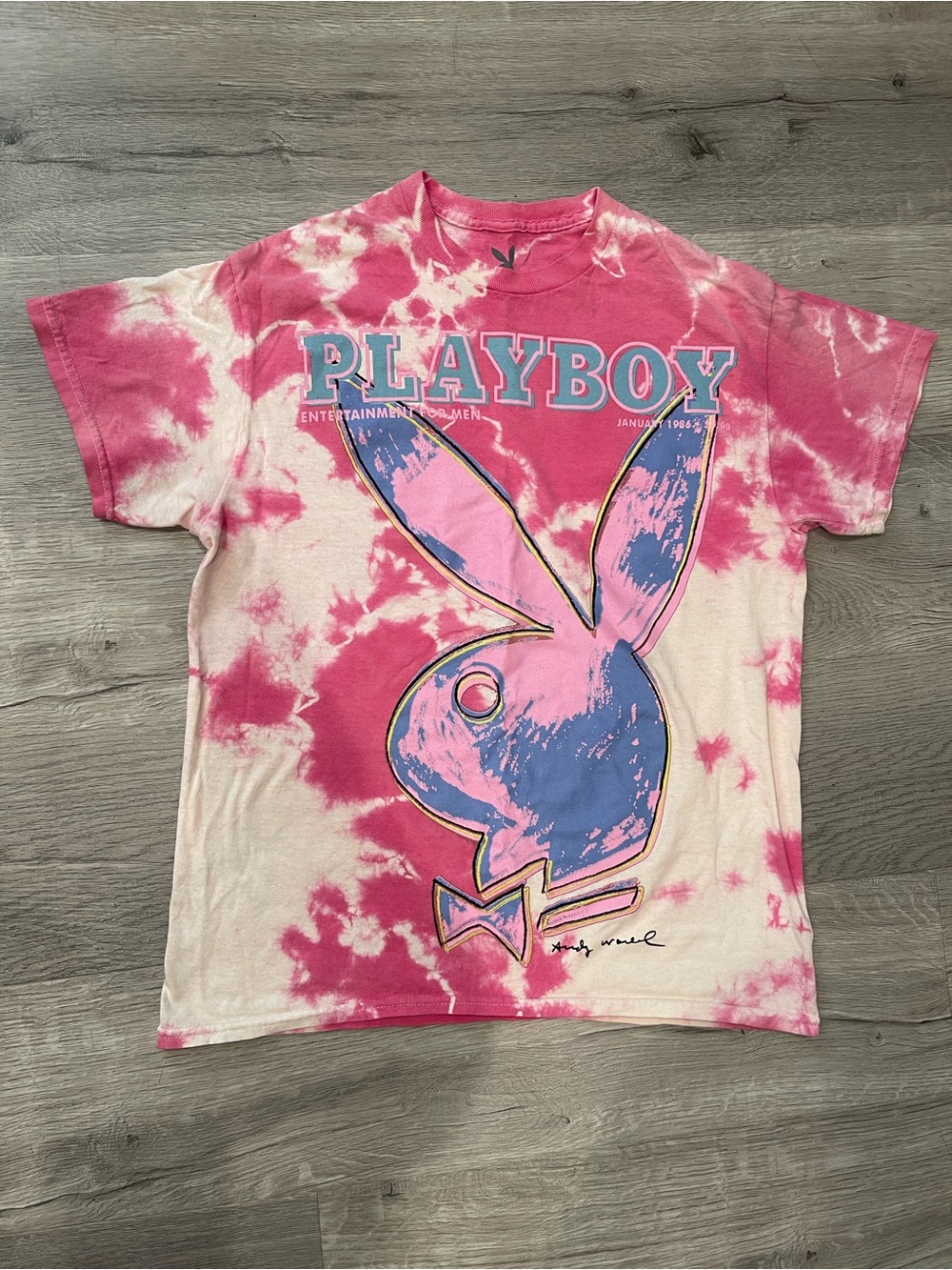 Playboy t shirt tie dye bunny ears Andy Warhol pink blue size medium women’s